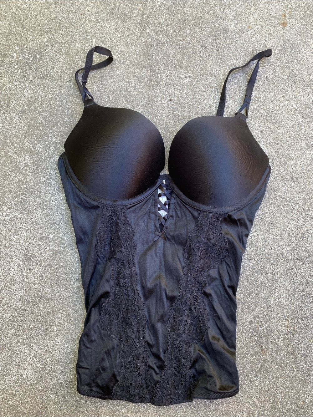 Victoria's Secret Black Satin Lace Up Corset Bustier Camisole Top VTG Y2K 34B